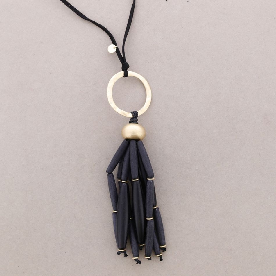 COLLAR LARGO COLGANTE ANILLA METAL CUENTAS RESINA
