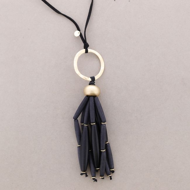 COLLAR LARGO COLGANTE ANILLA METAL CUENTAS RESINA