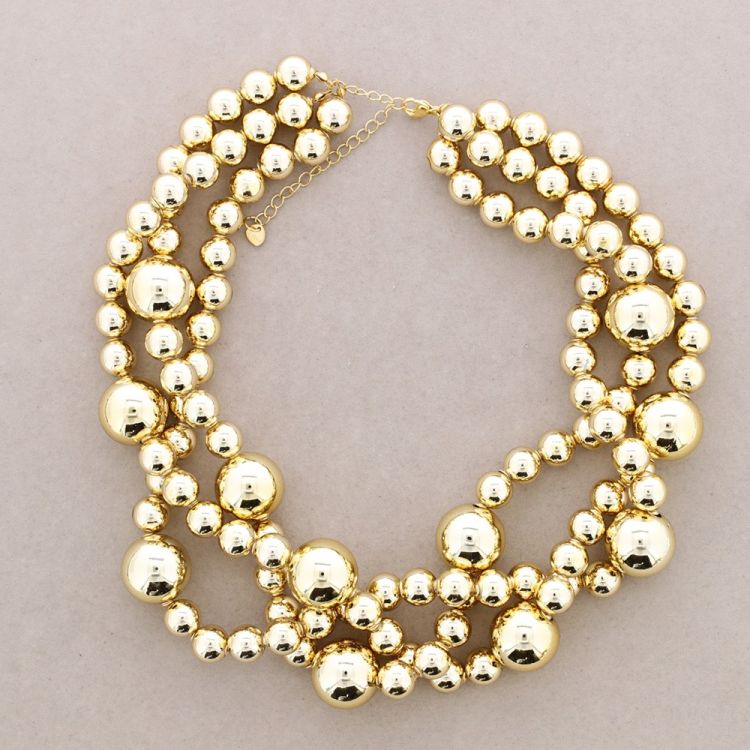 THREE INTERLACED ROWS PEARL FINISHED BALLS SHORT NECKLACE 2