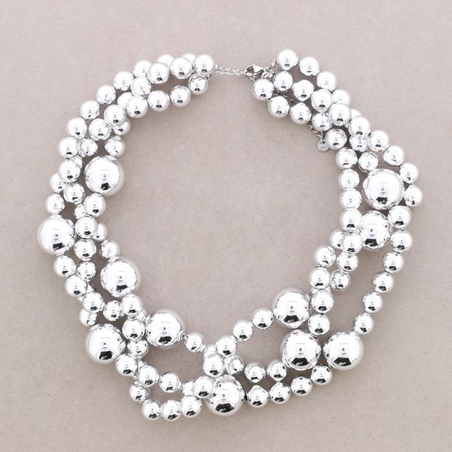 THREE INTERLACED ROWS PEARL FINISHED BALLS SHORT NECKLACE