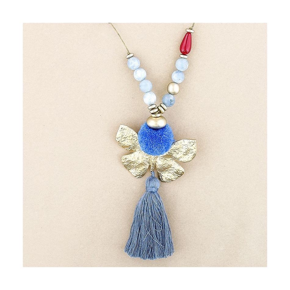LONG NECKLACE RESIN BEADS PENDANT BUTTERFLY FRINGE