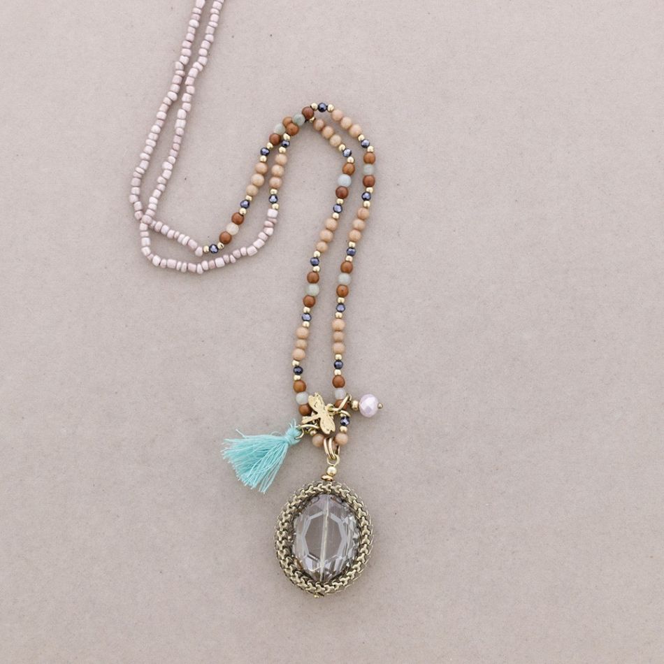 LONG STONE PENDANT NECKLACE