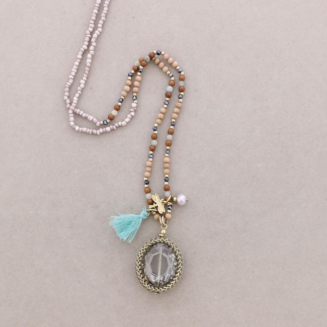 LONG STONE PENDANT NECKLACE