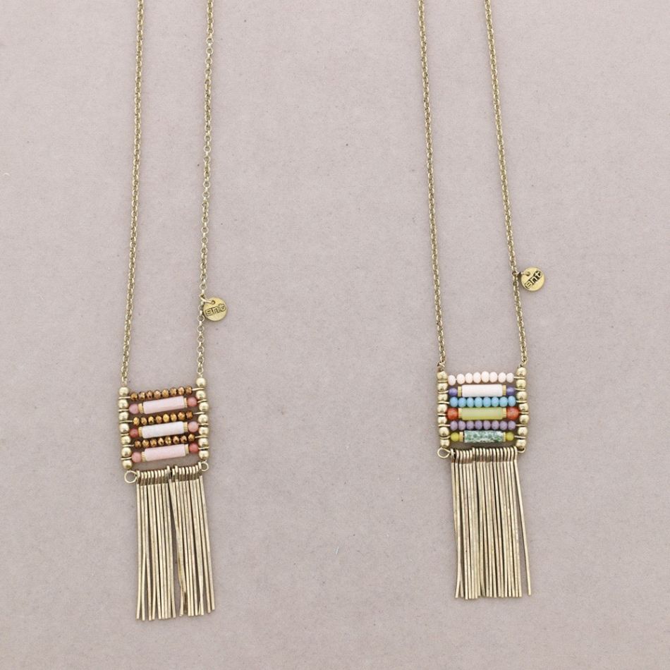 LONG PENDANT NECKLACE METAL STONES