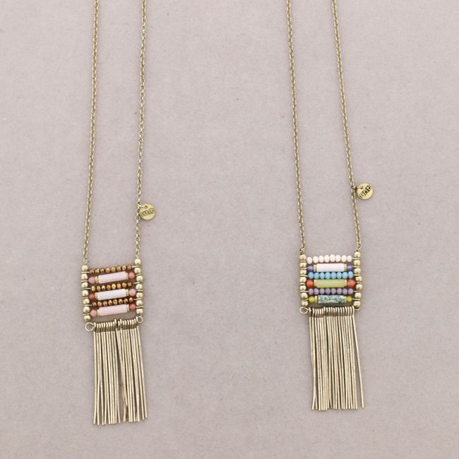 LONG PENDANT NECKLACE METAL STONES
