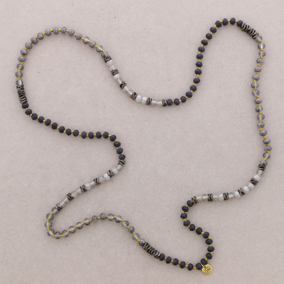 LONG NECKLACE WITH METAL FACETED BEADS