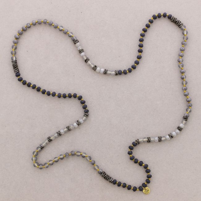 LONG NECKLACE WITH METAL FACETED BEADS