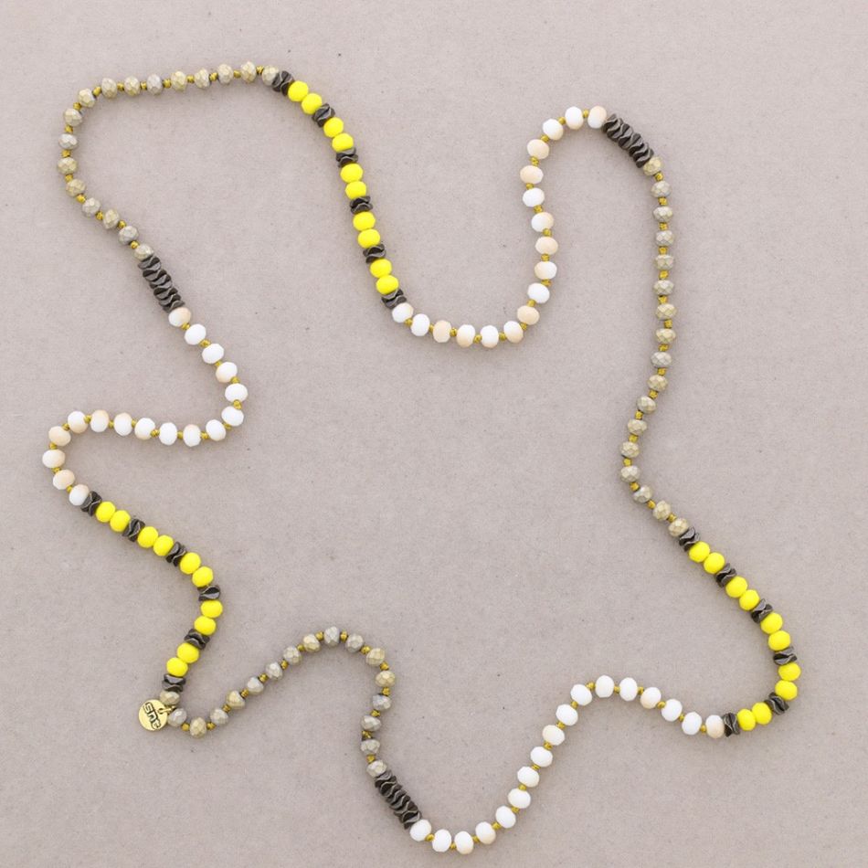 LONG NECKLACE WITH METAL FACETED BEADS