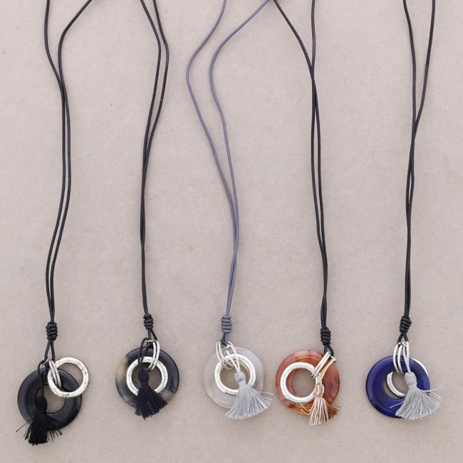 LONG PENDANT NECKLACE STONE FRINGES