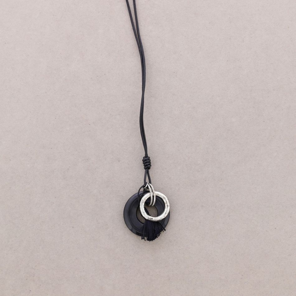 LONG PENDANT NECKLACE STONE FRINGES