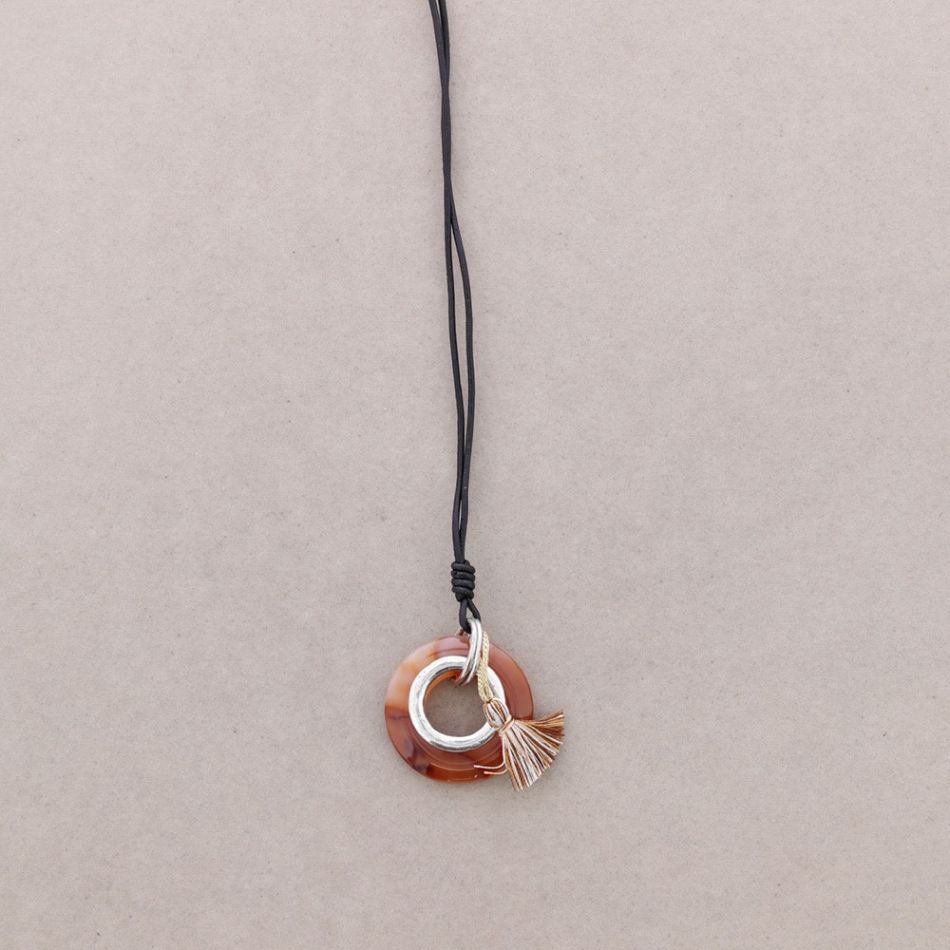 LONG PENDANT NECKLACE STONE FRINGES
