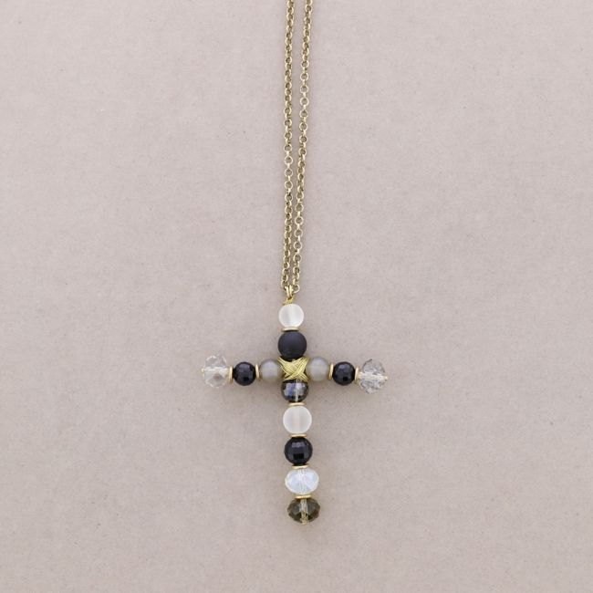 LONG STONE CROSS PENDANT NECKLACE