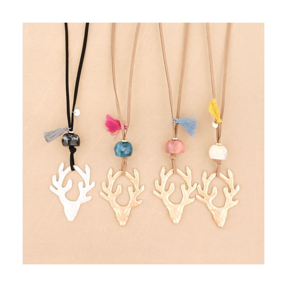 METAL DEER LONG PENDANT NECKLACE