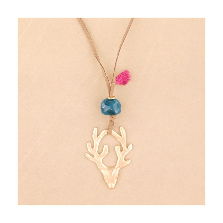 METAL DEER LONG PENDANT NECKLACE
