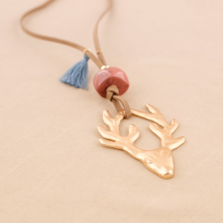 METAL DEER LONG PENDANT NECKLACE