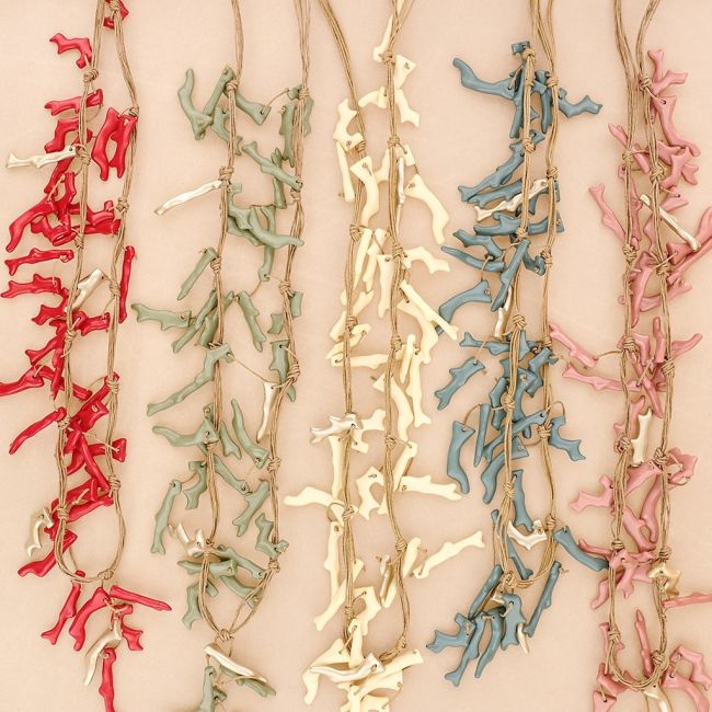LONG NECKLACE PENDANT CORAL RESIN METAL