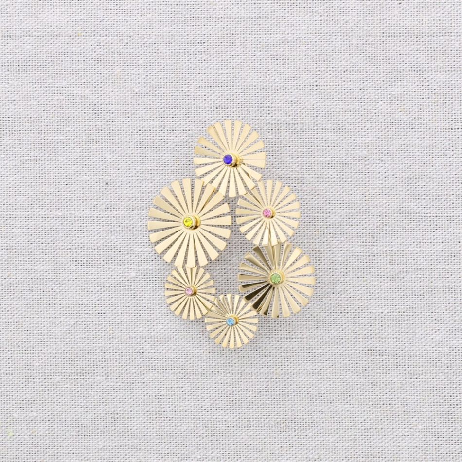 BROCHE ACERO FLORES PIEDRAS