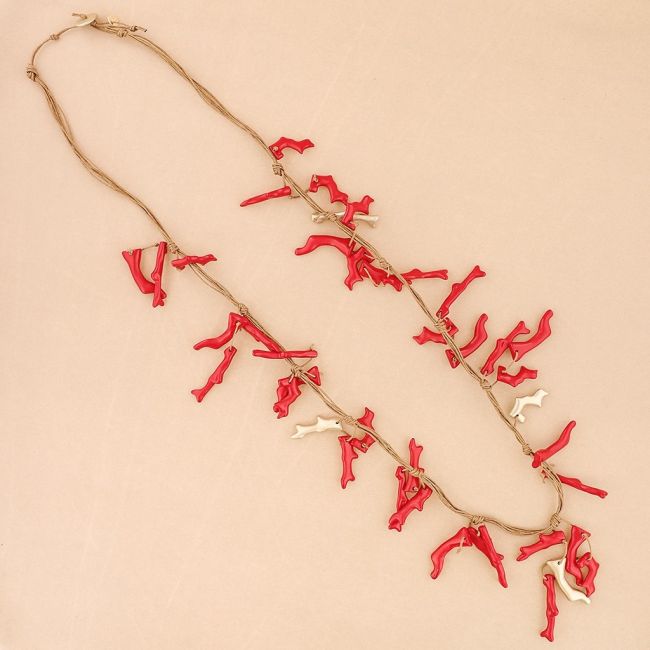 LONG NECKLACE PENDANT CORAL RESIN METAL