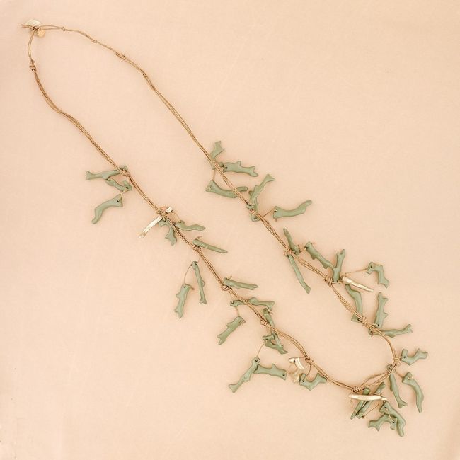 LONG NECKLACE PENDANT CORAL RESIN METAL