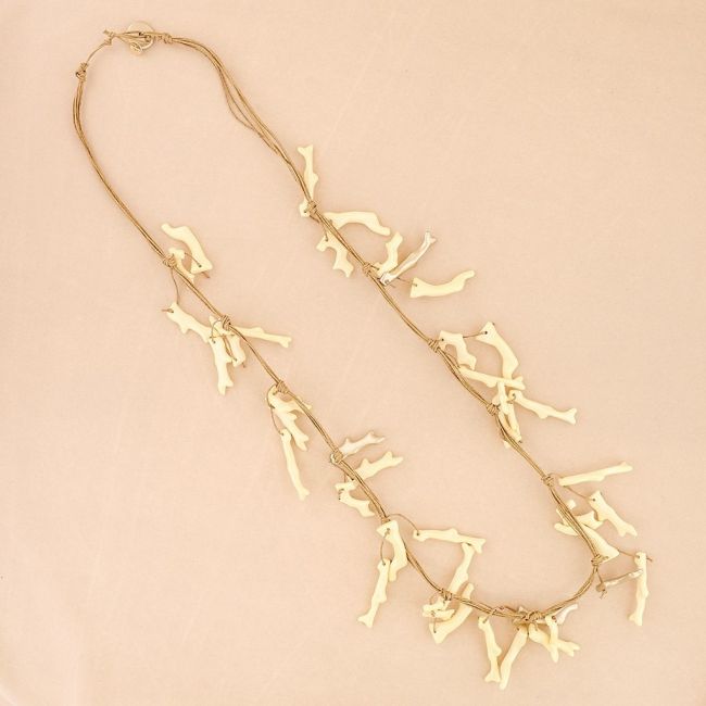 LONG NECKLACE PENDANT CORAL RESIN METAL