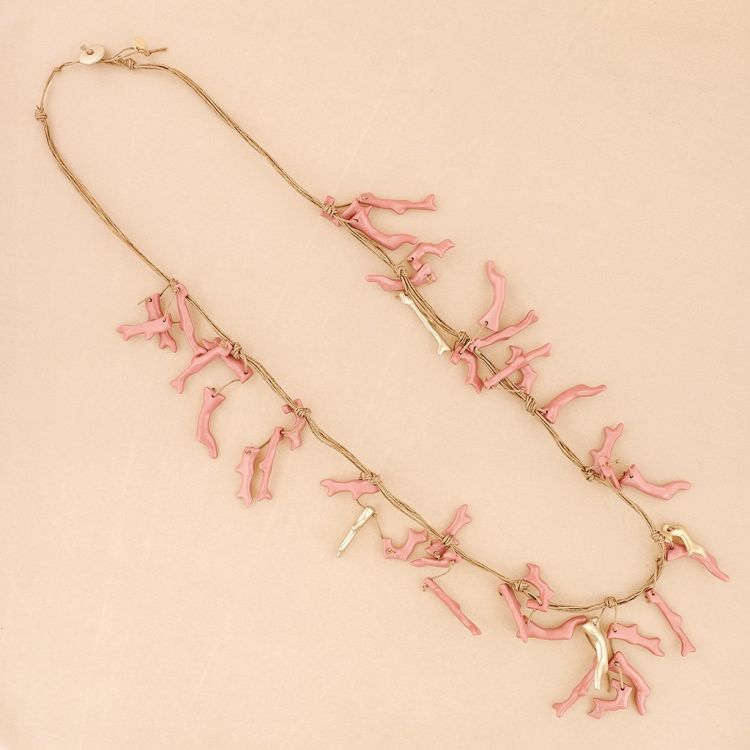 COLLAR LARGO COLGANTE CORAL RESINA METAL