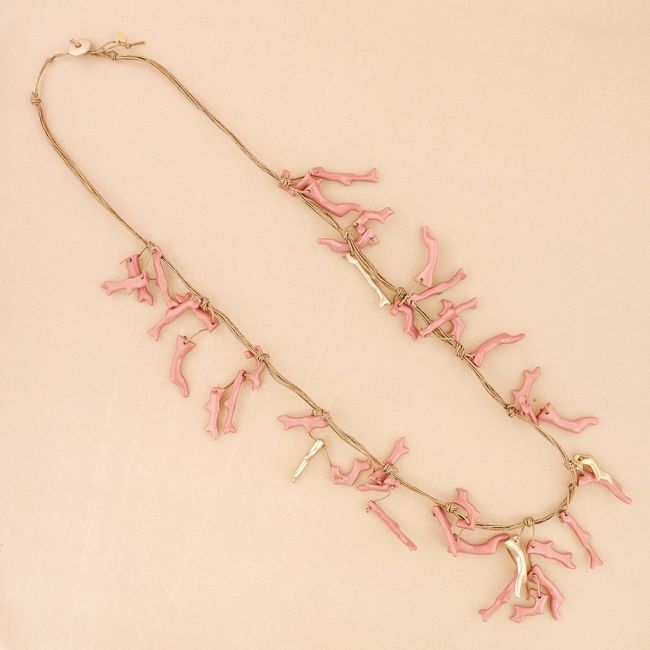 LONG NECKLACE PENDANT CORAL RESIN METAL