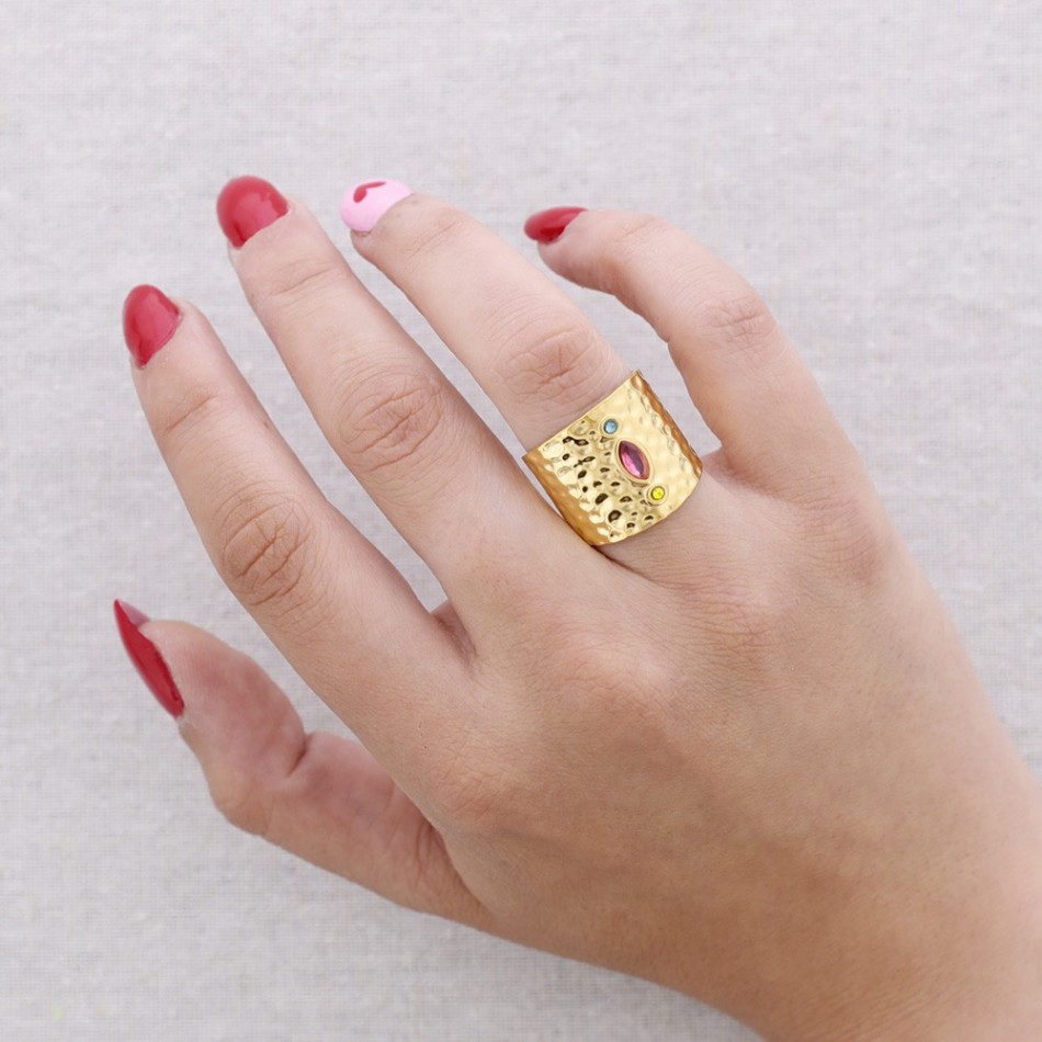 ANILLO ACERO ABIERTO CRISTAL