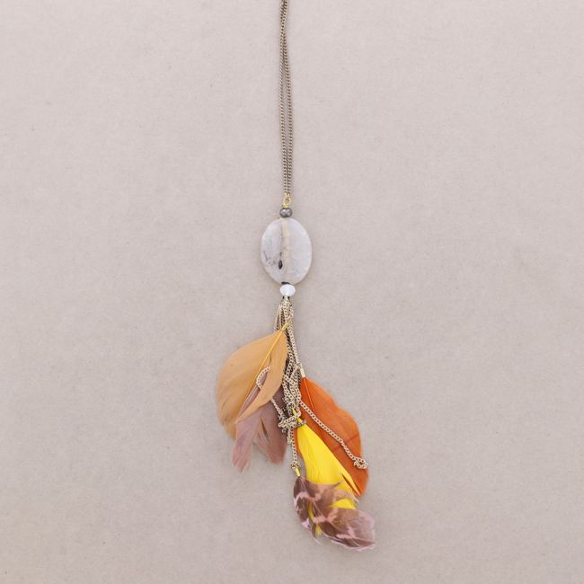 LONG PENDANT NECKLACE FEATHER STONE