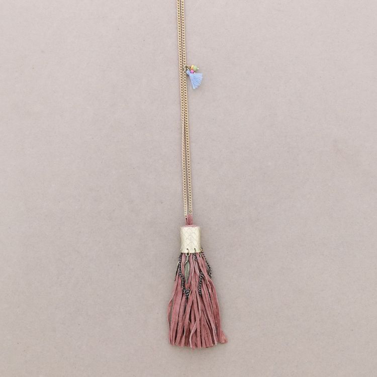 COLLAR LARGO COLG. BORLA CUERO