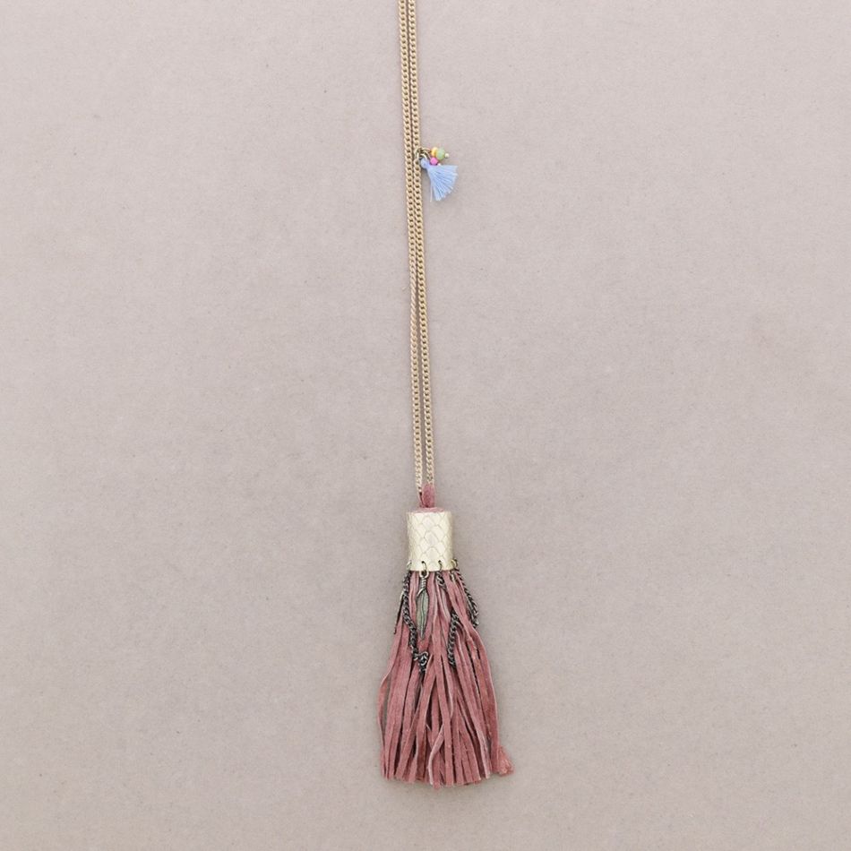 COLLAR LARGO COLG. BORLA CUERO