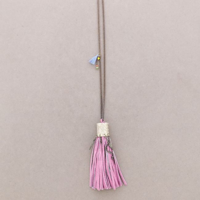 COLLAR LARGO COLG. BORLA CUERO