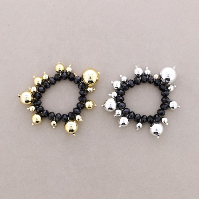 PULSERA ELÁSTICA CRISTALES FACETADOS BOLAS ACABADO METÁLICO