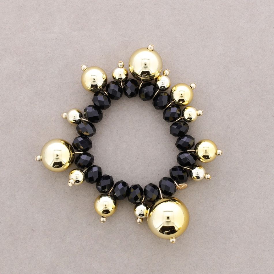 PULSERA ELÁSTICA CRISTALES FACETADOS BOLAS ACABADO METÁLICO