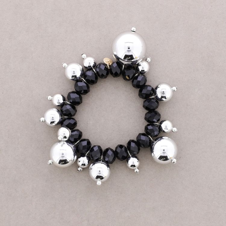 PULSERA ELÁSTICA CRISTALES FACETADOS BOLAS ACABADO METÁLICO