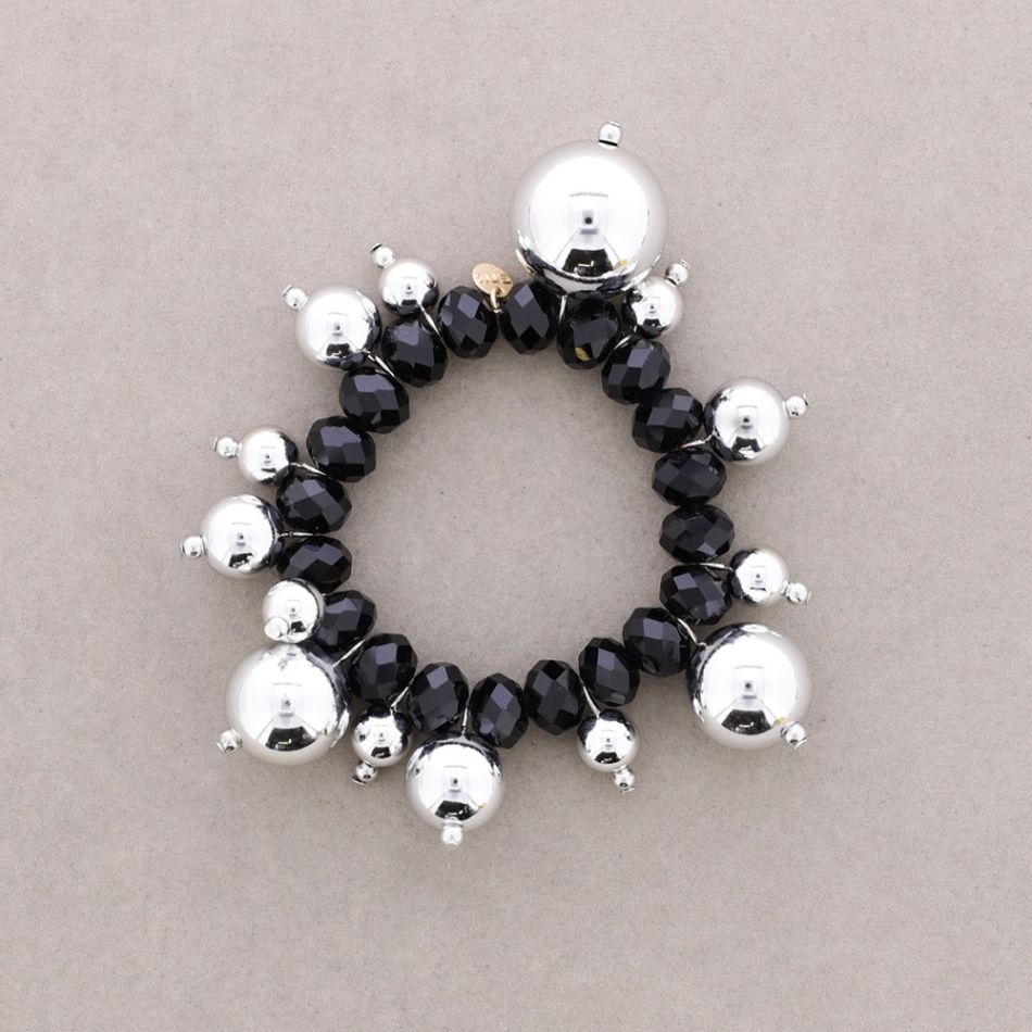 ELASTIC BRACELET FACETED CRYSTALS BALLS METALLIC FINISH