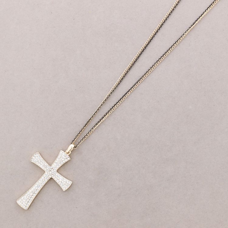 LONG NECKLACE CROSS METAL CRYSTAL PENDANT