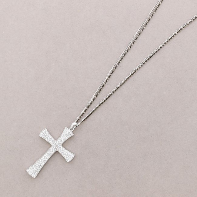 LONG NECKLACE CROSS METAL CRYSTAL PENDANT