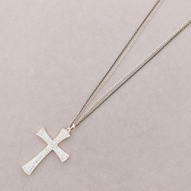 LONG NECKLACE CROSS METAL CRYSTAL PENDANT