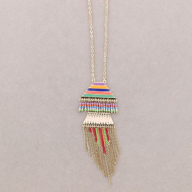 LONG METAL NECKLACE ENAMEL PENDANTS