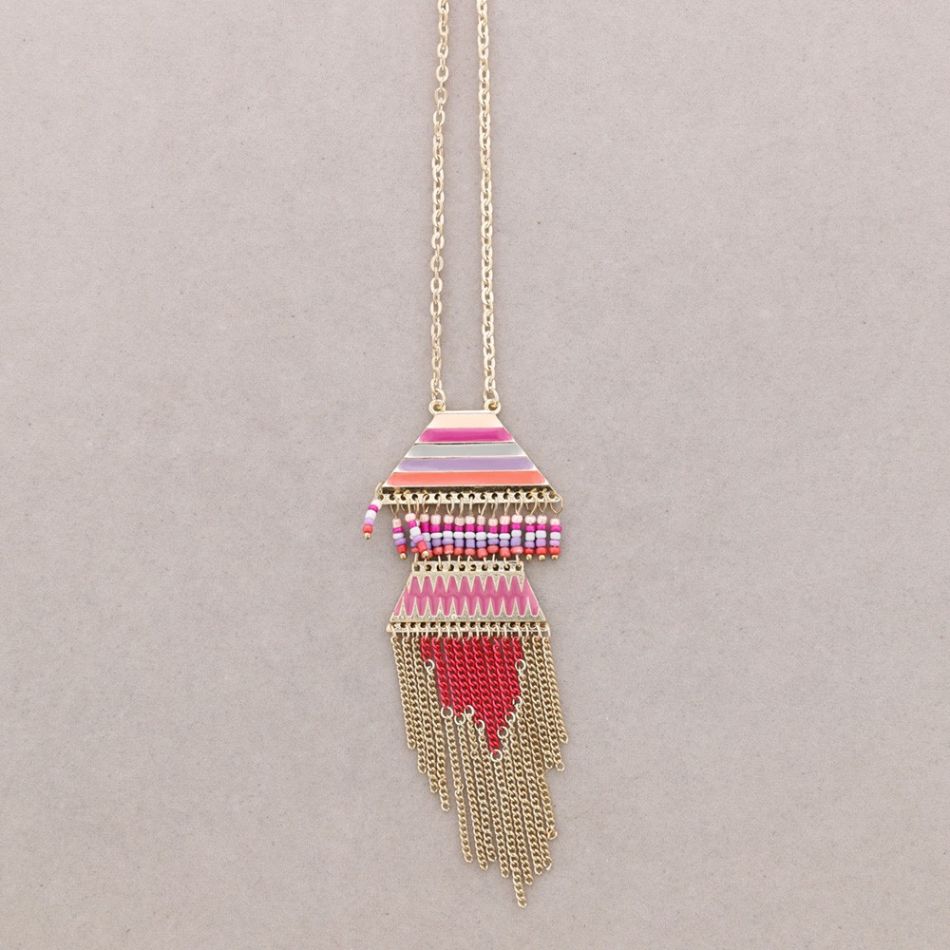 LONG METAL NECKLACE ENAMEL PENDANTS