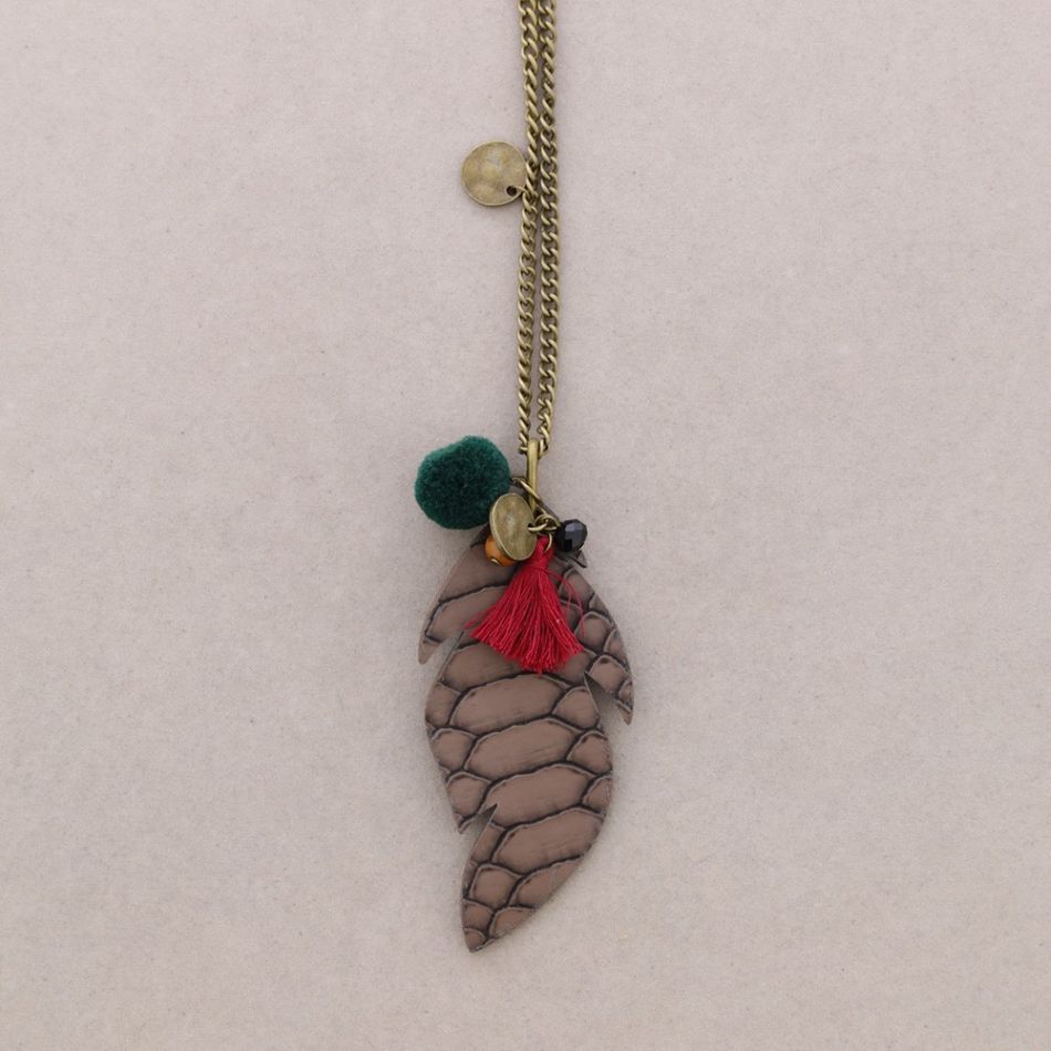 COLLAR LARGO COLG. CUERO CUENTAS