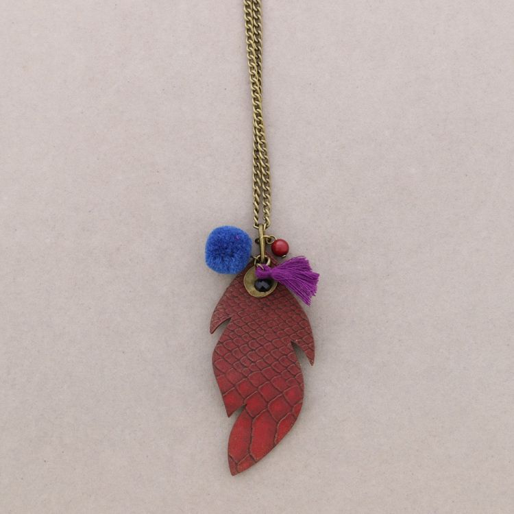 COLLAR LARGO COLG. CUERO CUENTAS