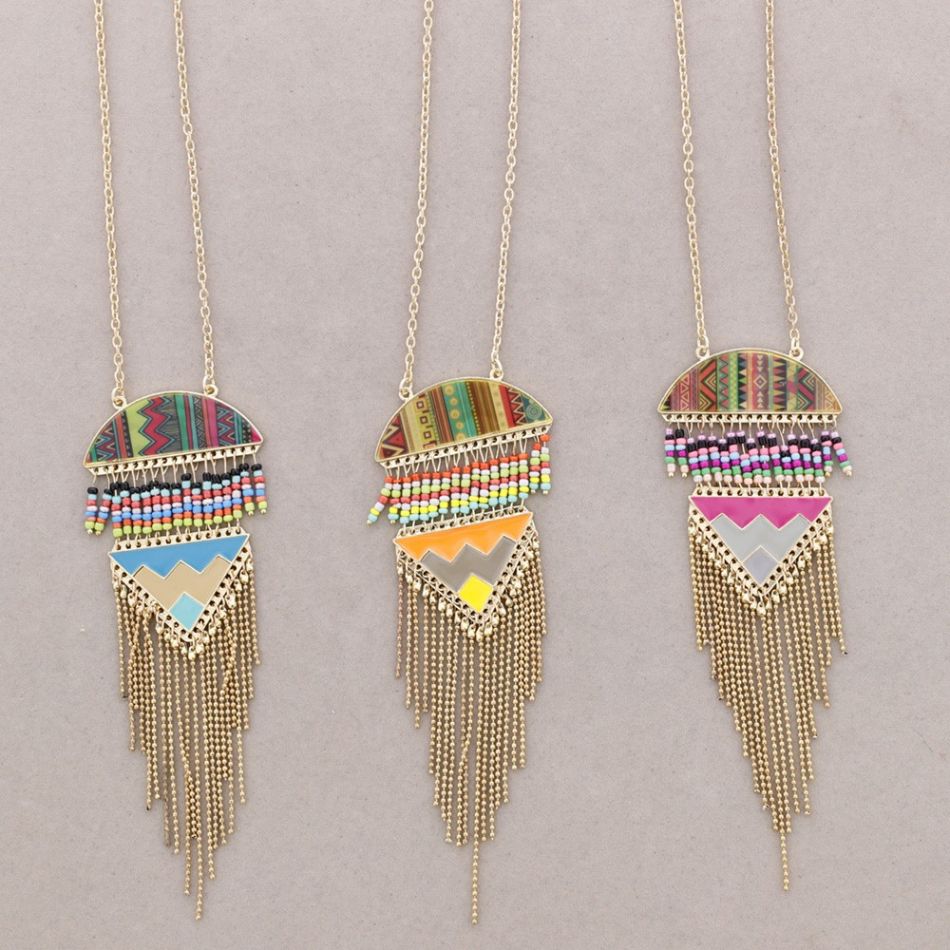 COLLAR LARGO COLG. METAL ESMALTE FLECOS