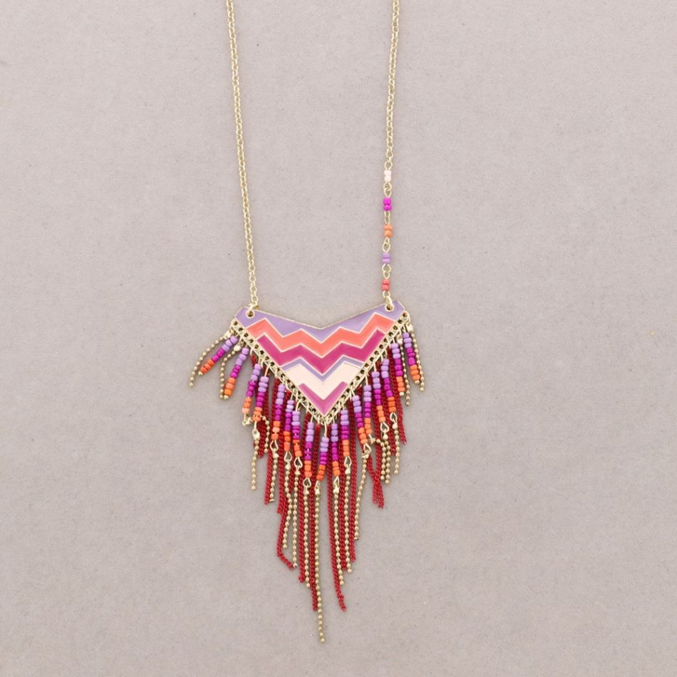 LONG METAL NECKLACE ENAMEL PENDANTS
