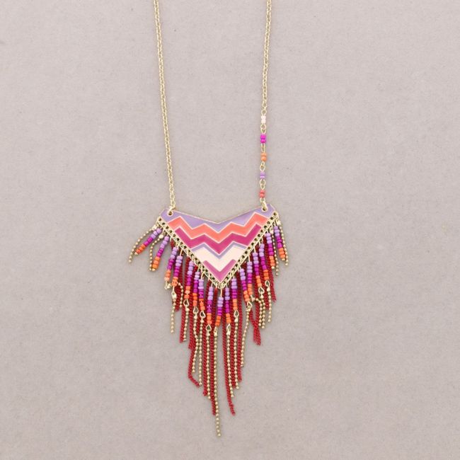 LONG METAL NECKLACE ENAMEL PENDANTS