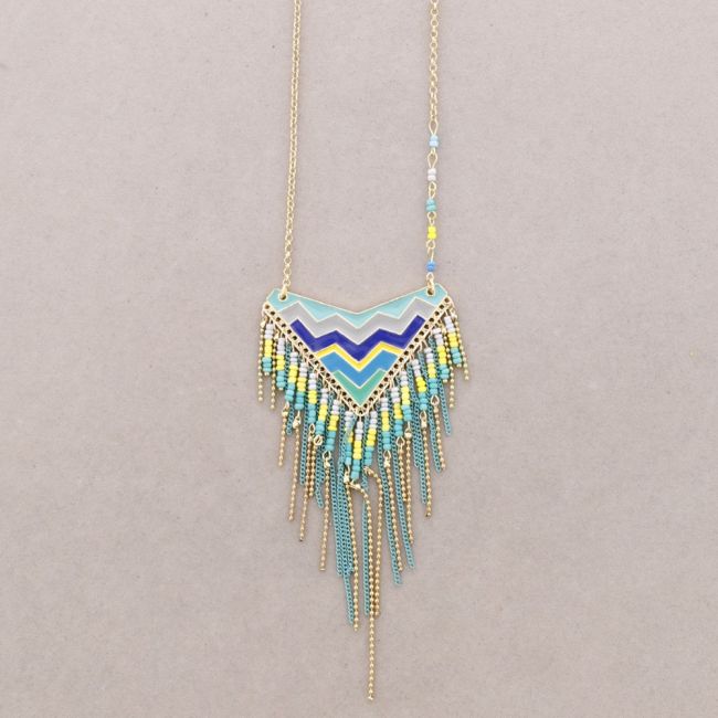LONG METAL NECKLACE ENAMEL PENDANTS