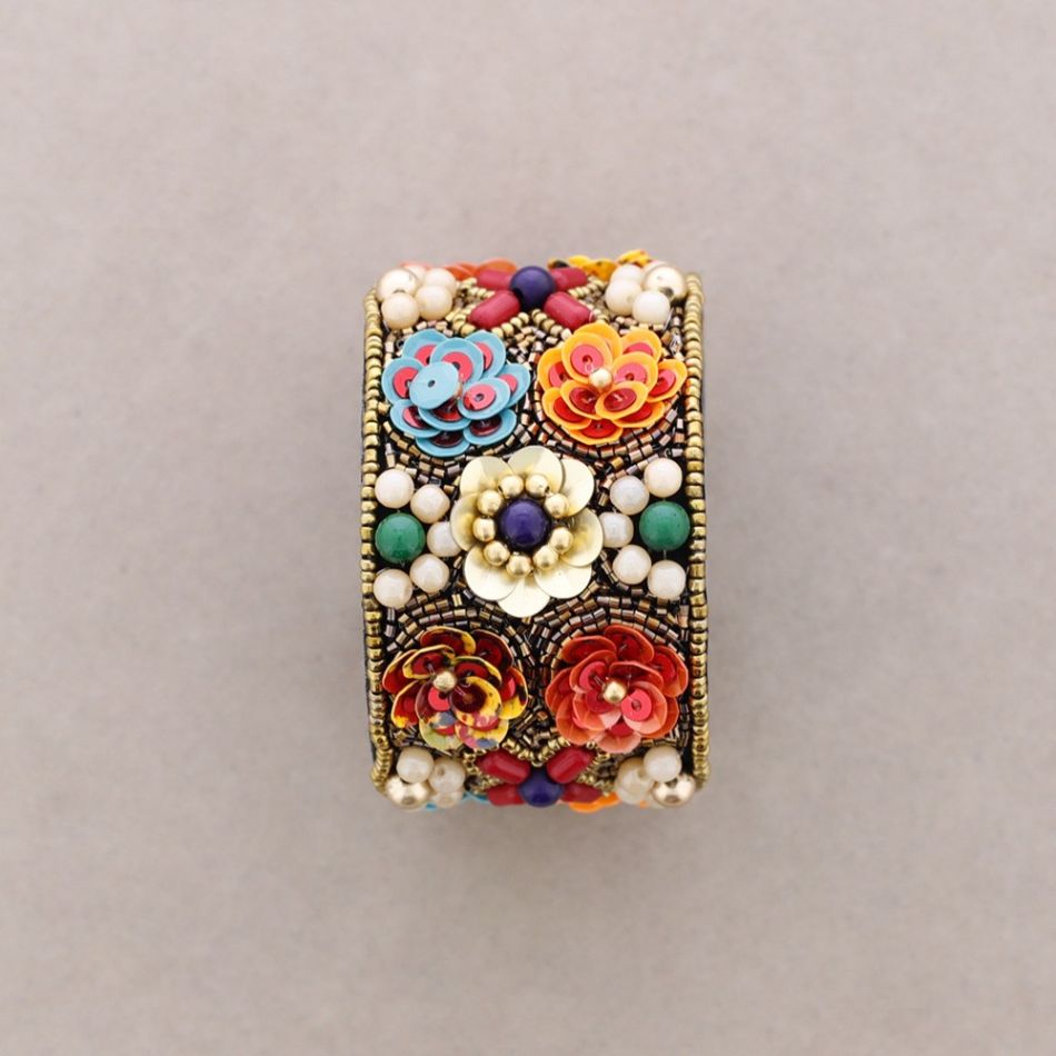 PULSERA AJUSTABLE LENTEJUELAS FLORES