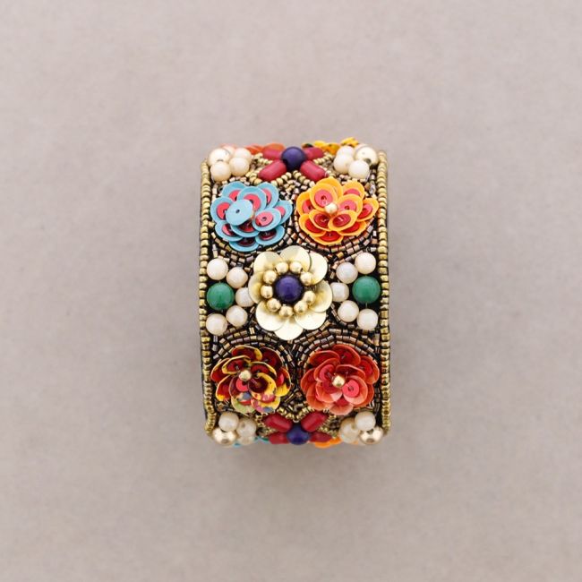 PULSERA AJUSTABLE LENTEJUELAS FLORES
