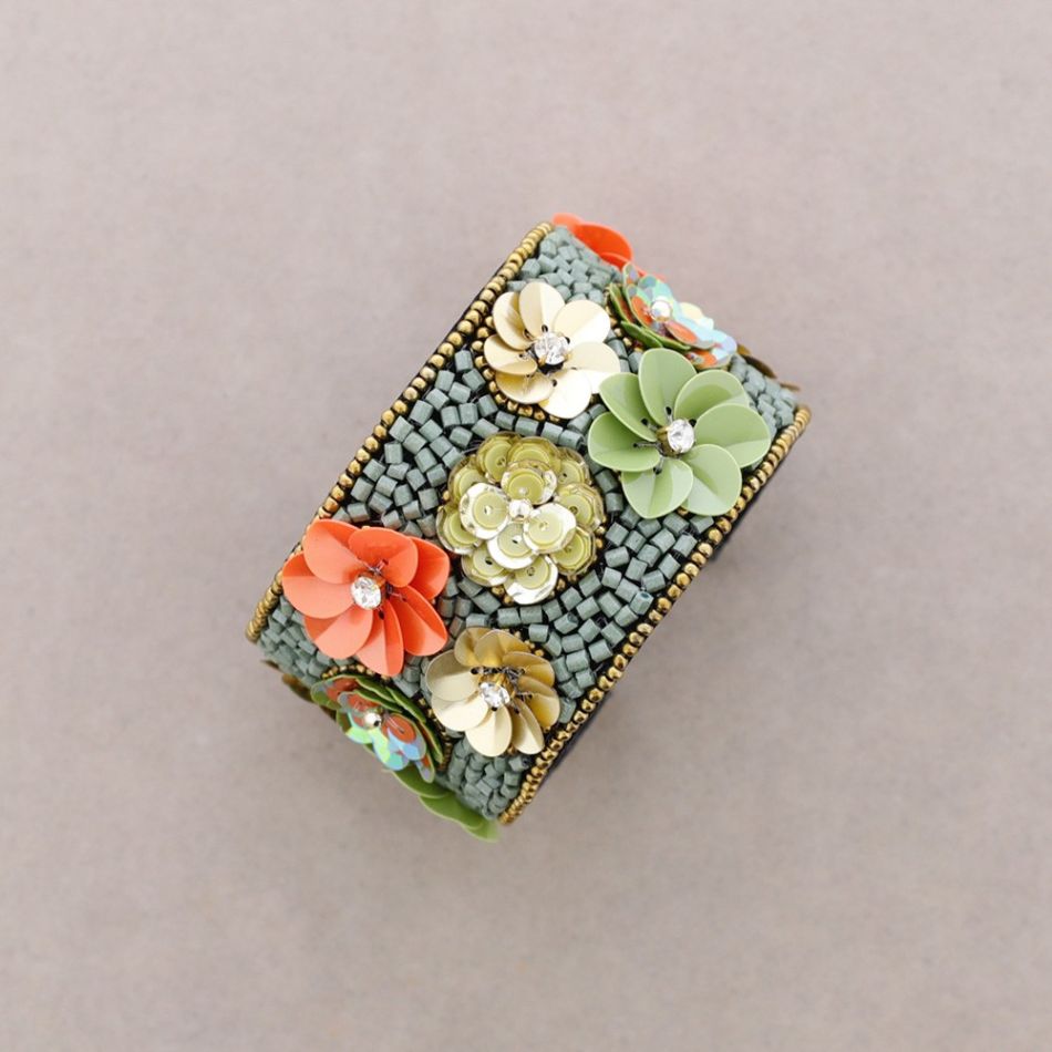 PULSERA AJUSTABLE LENTEJUELAS FLORES