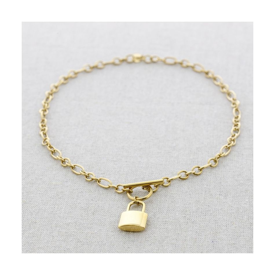 STEEL LINK SHORT NECKLACE WITH PADLOCK PENDANT